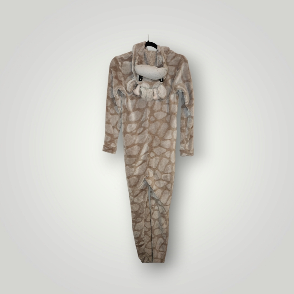 Women’s Secret Treasures gray giraffe fleece hooded 1 piece pajamas XS